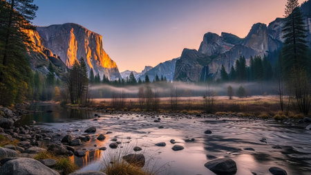 Yosemite National Park at sunrise, California, usa.の素材