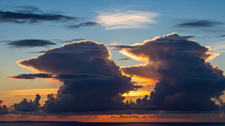 Cloudscape, Colored Clouds at Sunset near the Ocean, Natureの素材