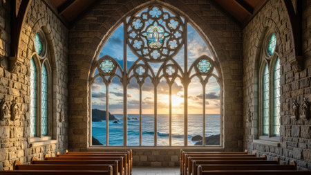 Church of the Sacred Heart of Jesus at sunset, Galicia, Spainの素材