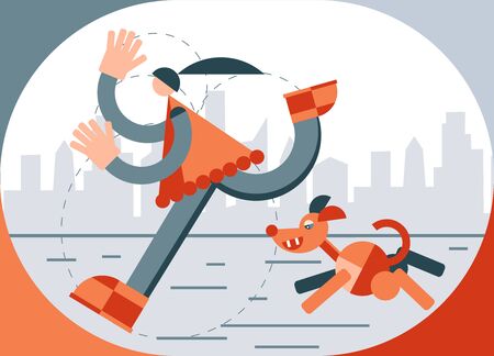 Girl running from a dog, geometric style. Vectorのイラスト素材
