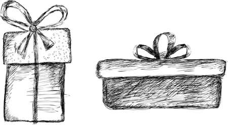 Small gift boxes with bows in the style   in black on a white background. Isolated. Vector.のイラスト素材