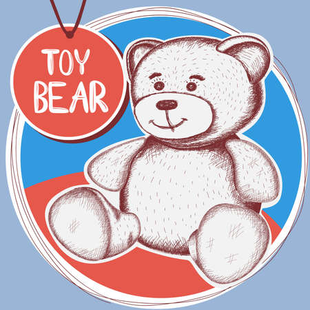 Cute Teddy bear with a round tag.Sketch. strokes. Hand drawing. vectorのイラスト素材