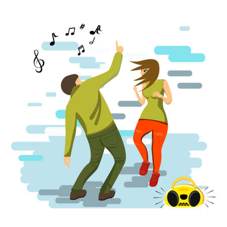 A young couple is dancing a modern dance. Flat style. vector illustrationのイラスト素材