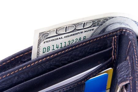 Leather wallet with moneyの写真素材