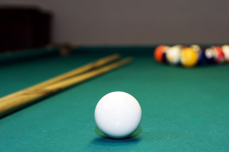 Racked billiard balls, ready for the break