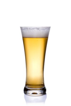 Beer glass glass over a white backgroundの写真素材