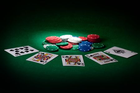 Stack of chips and Royal flushのeditorial素材