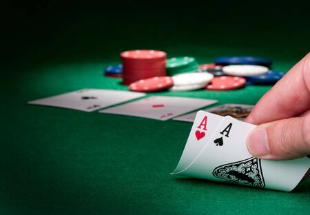 Stack of chips and two acesのeditorial素材