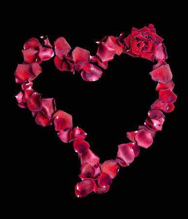 A heart of red rose petals.の写真素材