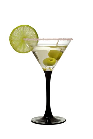 Martini with olives on a white backgroundの写真素材