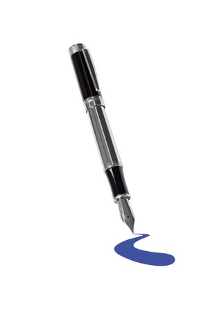  Fountain pen writing paper with blue inkの写真素材