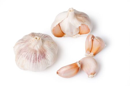 garlics over a white background  (Allium sativum)の写真素材