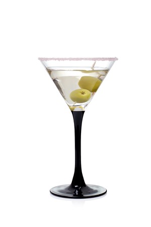 Martini with olives on a white backgroundの写真素材