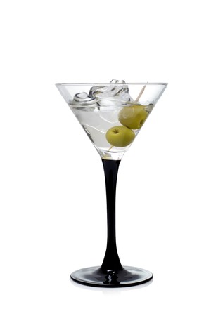 Martini with olives on a white backgroundの写真素材