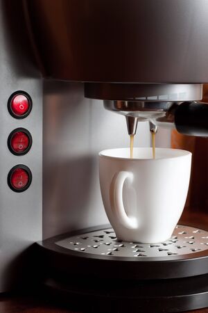 Hot espresso  coffee in a White Cupの写真素材