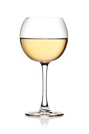 Glass of white wine on a white background and with soft shadow. の写真素材