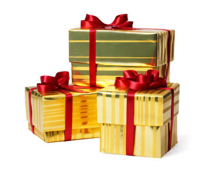 Yellow Gift Box on a white backgroundの写真素材