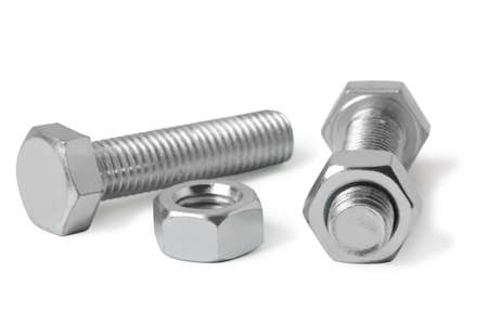 Bolt and nut on a white backgroundの写真素材