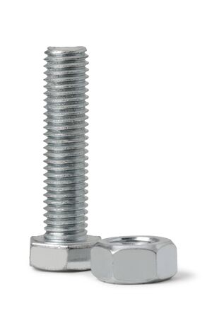Bolt and nut on a white backgroundの写真素材
