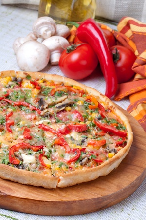 Freshly cooked pizza topped with cheeseの写真素材