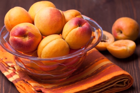 bowl of fresh and sweet apricotsの写真素材