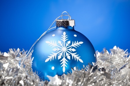 christmas balls on a blue backgroundの写真素材