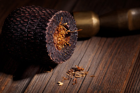 Wooden Pipe and Tobaccoの写真素材