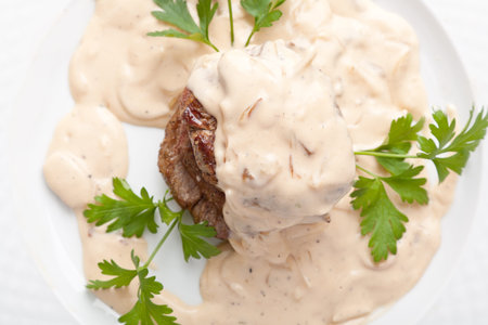  Roasted meat under white sauceの写真素材