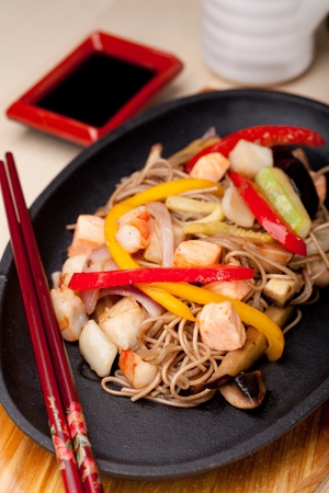 buckwheat noodles with seafood,  japanese cuisineの写真素材