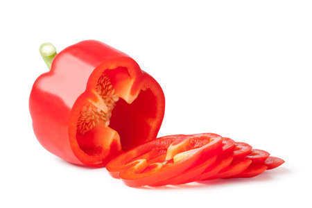 Red Bell Pepper over white backgroundの写真素材