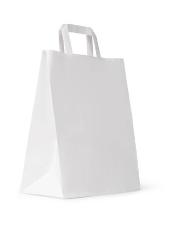 close up of a white paper bag on white backgroundの写真素材