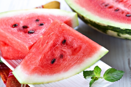fresh watermelon slices on a white backgroundの写真素材