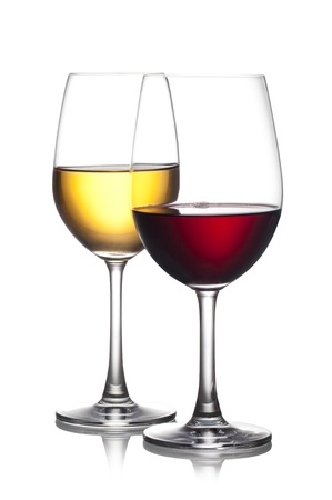 Glass of red and white wine isolated on a white background. The file includes a clipping path.の写真素材