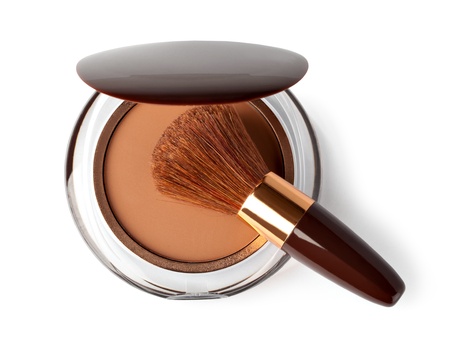 Makeup Powder and Brush on a white backgroundの写真素材