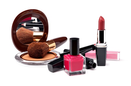 Various Cosmetics on white backgroundの写真素材