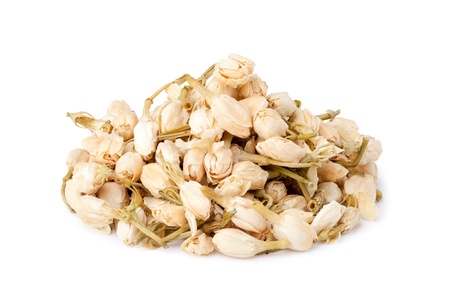 jasmine flowers tea on white backgroundの写真素材