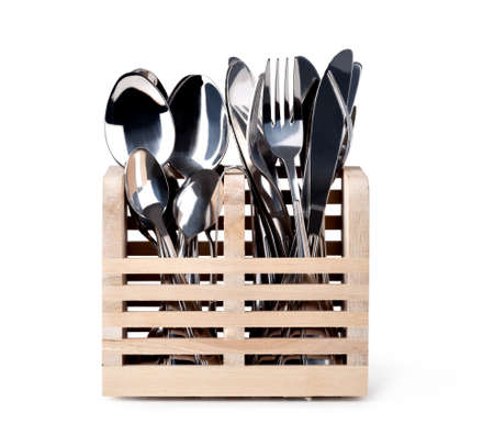 spoon, knife and fork on a whiteの写真素材