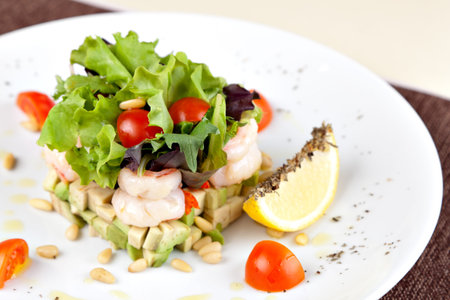 salad with shrimp and avocadoの写真素材