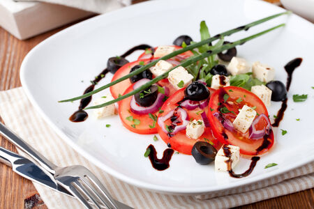 Greek vegetable salad with feta cheeseの写真素材