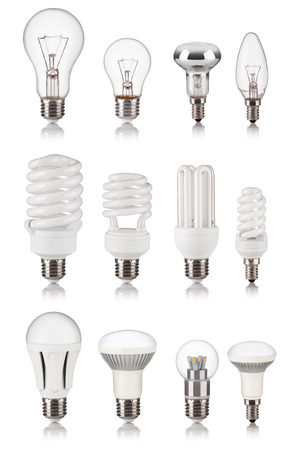 set of different light bulbs isolated on a white bakgroundの写真素材