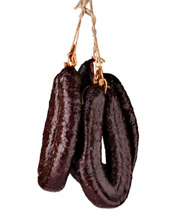salami isolated on white backgroundの写真素材