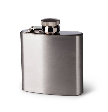 Flat metal flask on white backgroundの写真素材