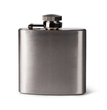 Flat metal flask on white backgroundの写真素材