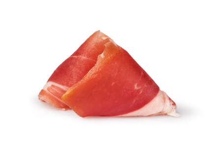sliced prosciutto on a white backgroundの写真素材