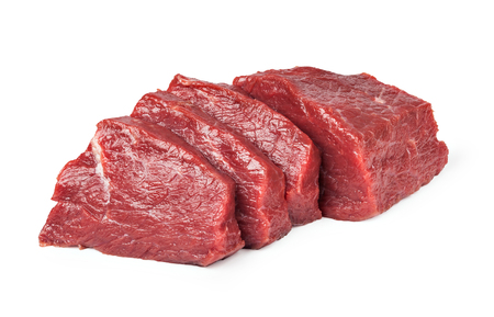 Raw beef meat isolated on whiteの写真素材