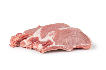 raw pork meat isolated on whiteの写真素材