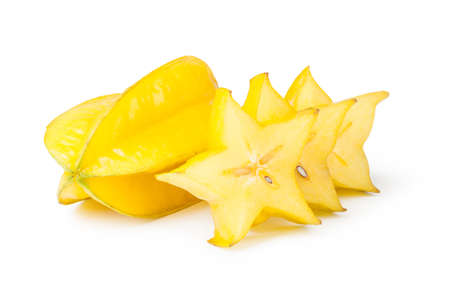 Yellow Carambola isolated on white backgroundの写真素材