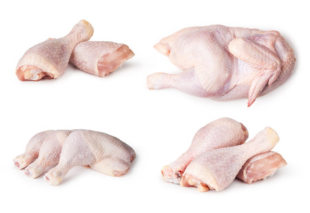 Pieces of raw chicken meat on a white backgroundの写真素材