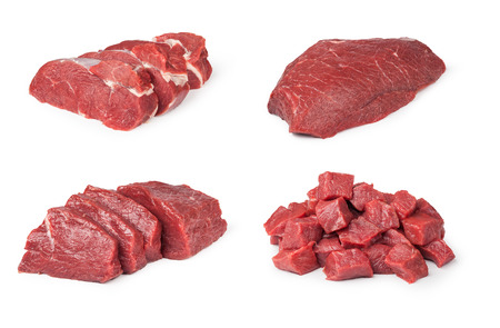 Raw beef meat isolated on whiteの写真素材