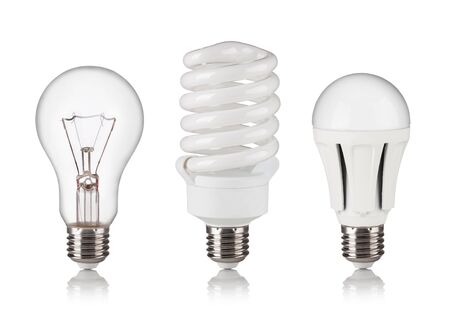 set of different light bulbs isolated on a white bakgroundの写真素材
